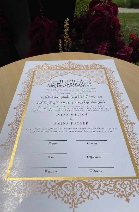 Aafreen Nikah Certificate: Beige with Gold Embellishments